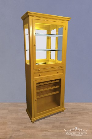 Cristaleira amarelo Imperial, com adega e iluminação - 0,88x0,40x2,05h